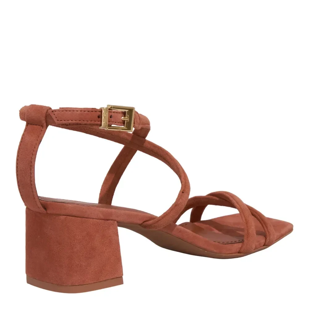 Sandália Couro Camurça Bico Quadrado Caramelo - vista 3 de 3