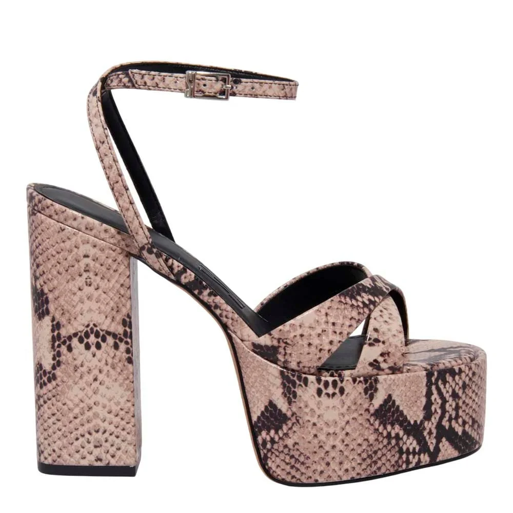 Sandália Meia Pata Plataforma Couro Salto Alto Animal Print Cobra - vista 1 de 3