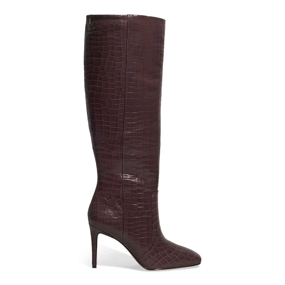 Bota Cano Longo Croco Italiano Salto Fino Roxo Berry - vista 1 de 3