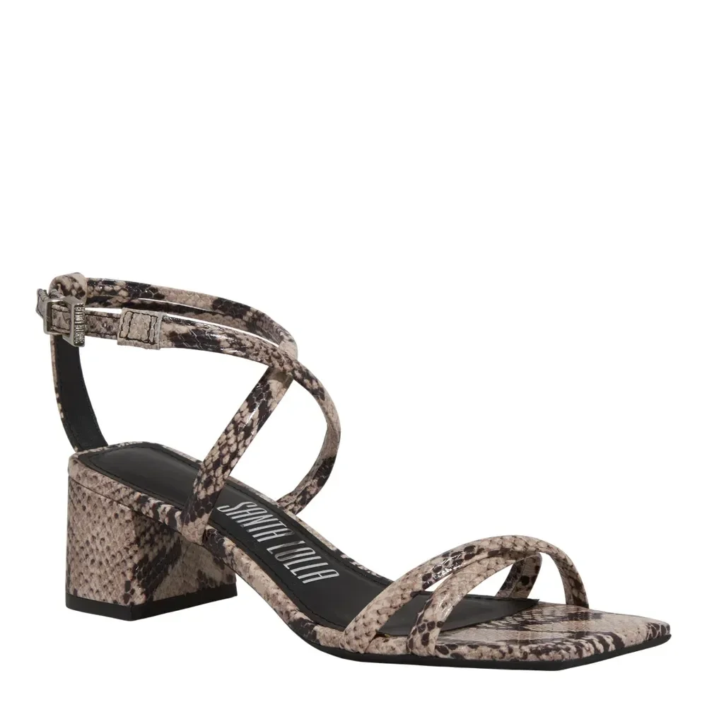 Sandália Couro Bico Quadrado Animal Print Cobra - vista 2 de 3