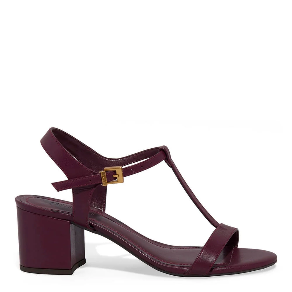 Sandália Couro Confort Salto Bloco Roxo Berry - vista 1 de 3