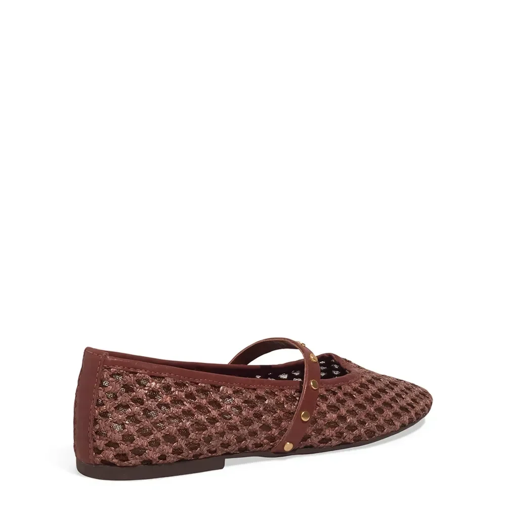 Sapatilha Tela Couro Soft Bico Redondo Marrom Terracota - vista 3 de 4