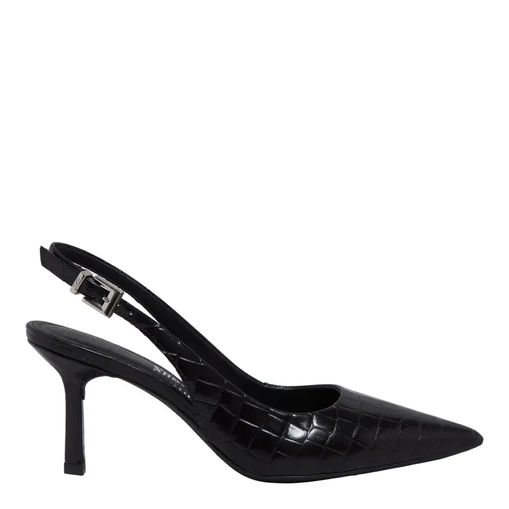 Scarpin Slingback Croco Salto Fino Preto - vista 1 de 3