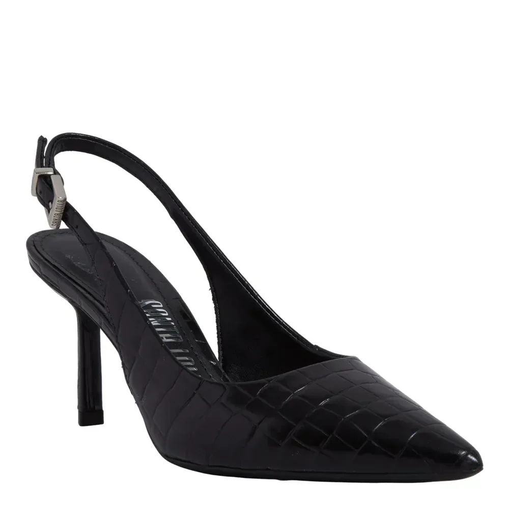 Scarpin Slingback Croco Salto Fino Preto - vista 2 de 3