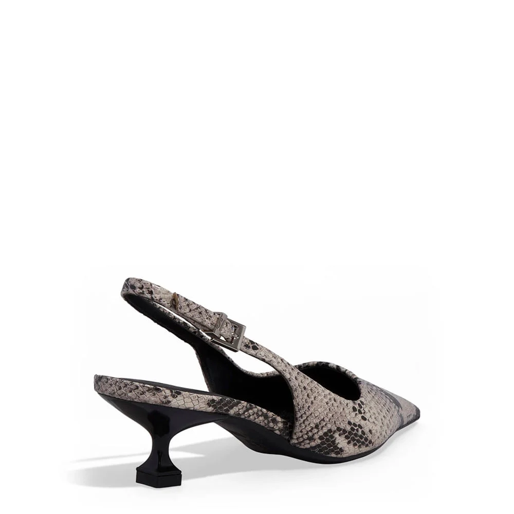 Scarpin Slingback Couro Salto Baixo Taça Animal Print Cobra - vista 3 de 3