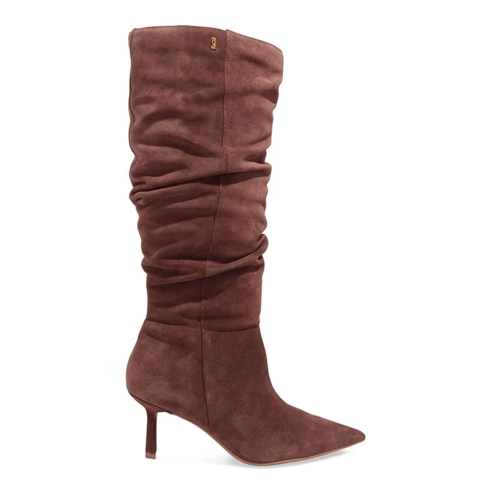 Bota Couro Camurça Cano Longo Slouch Marrom Terracota - vista 1 de 3