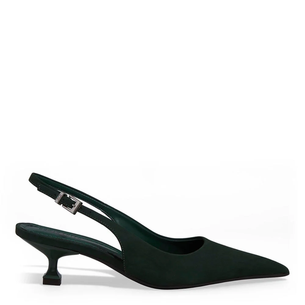 Scarpin Slingback Couro Nobuck Salto Taça Verde Turmalina - vista 1 de 3