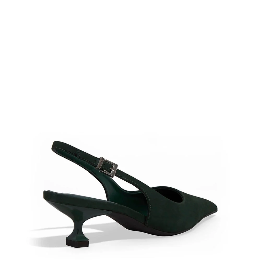 Scarpin Slingback Couro Nobuck Salto Taça Verde Turmalina - vista 3 de 3