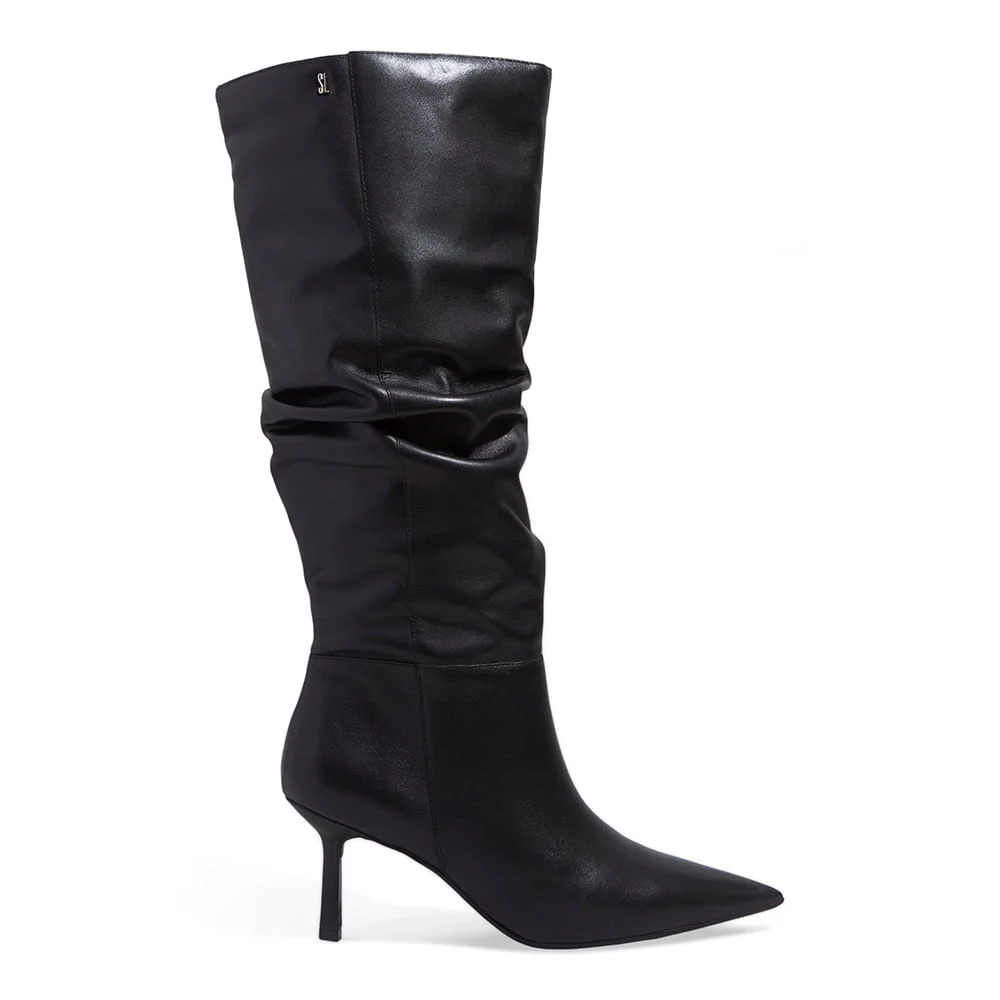 Bota Couro Soft Cano Longo Slouch Bico Fino Preta - vista 1 de 3