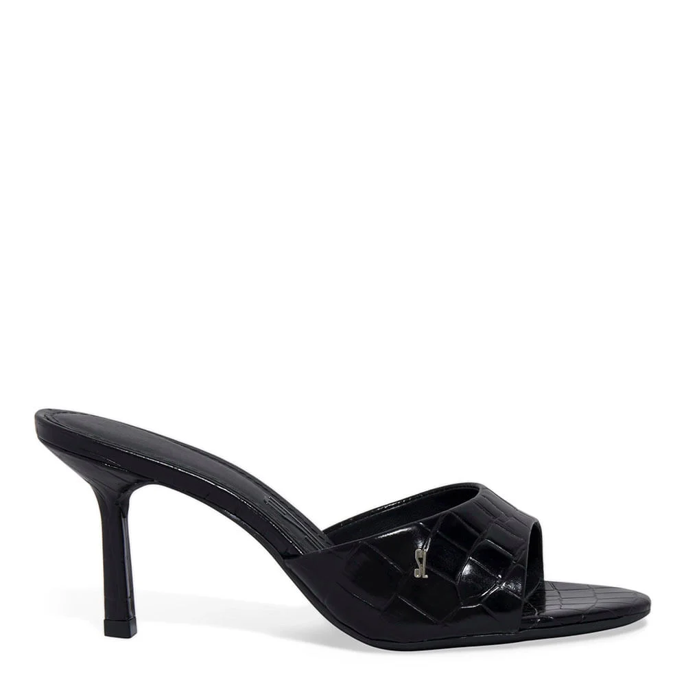 Mule Croco Italiano Salto Alto Fino Preto - vista 1 de 3