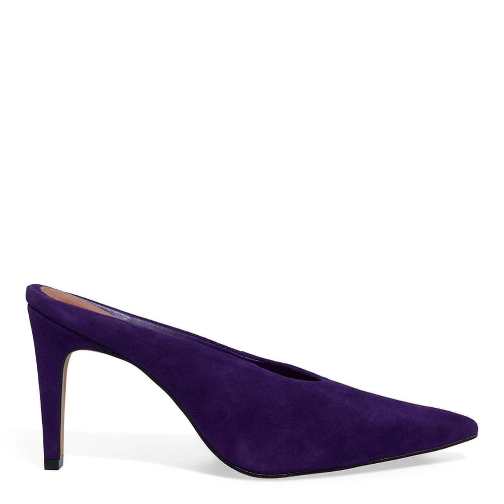 Mule Couro Camurça Salto Alto Roxo Vamp - vista 1 de 3
