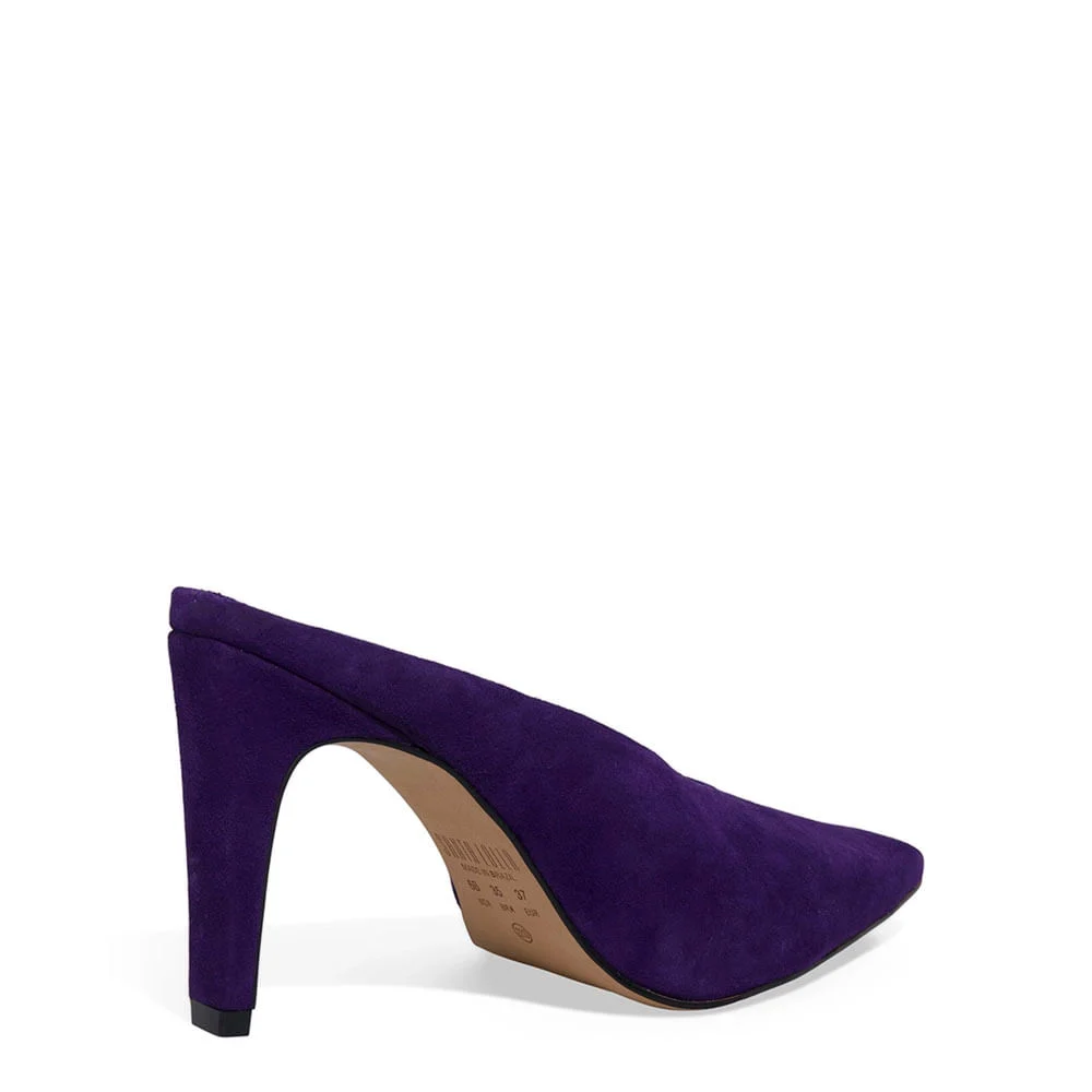 Mule Couro Camurça Salto Alto Roxo Vamp - vista 3 de 3