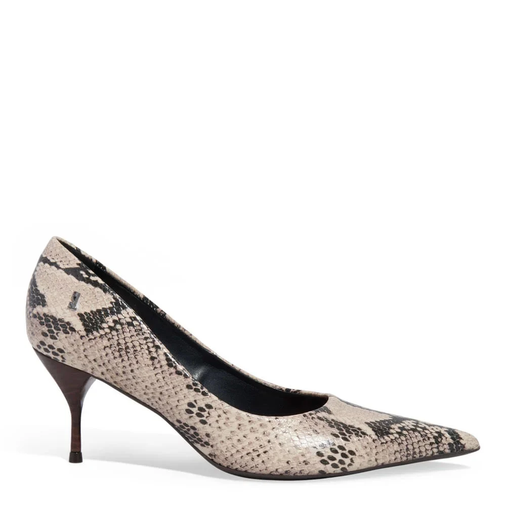 Scarpin Couro Salto Agulha Bico Fino Animal Print Cobra - vista 1 de 3
