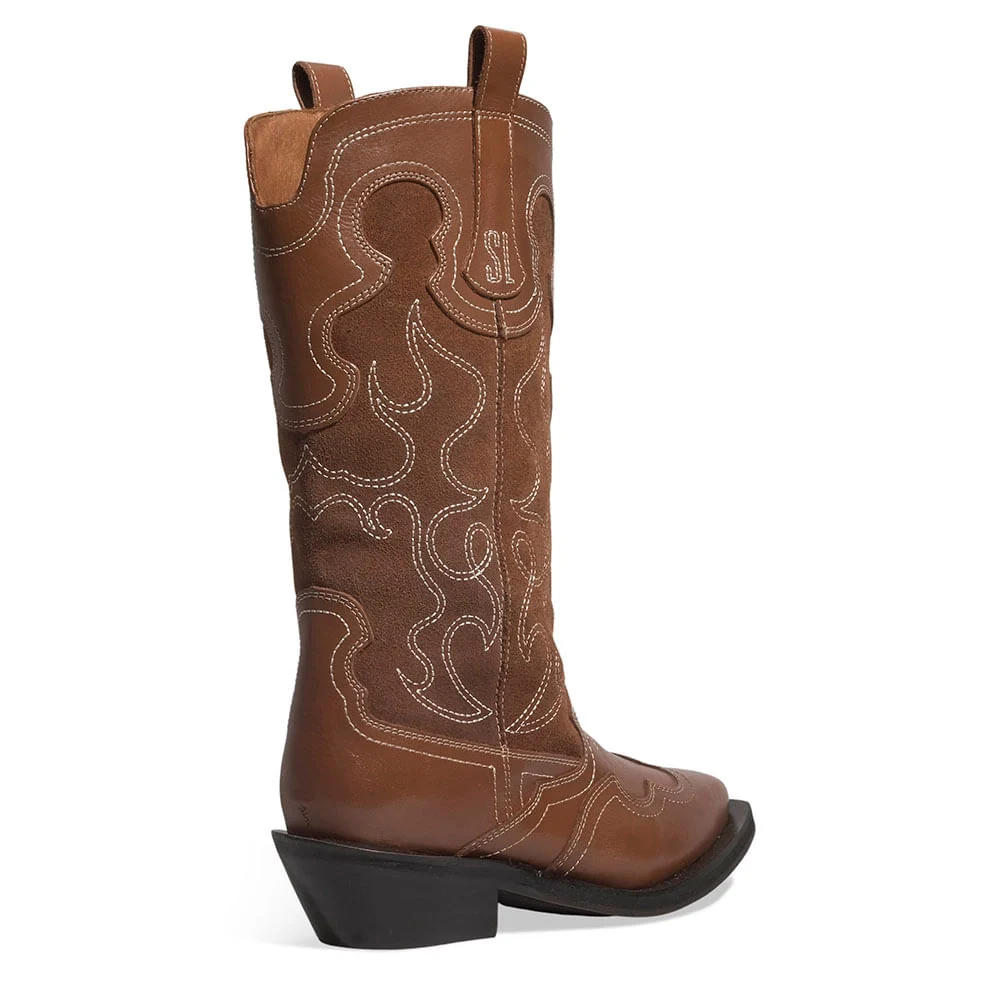 Bota Western Couro Camurça Cano Longo Marrom Brick - vista 3 de 3