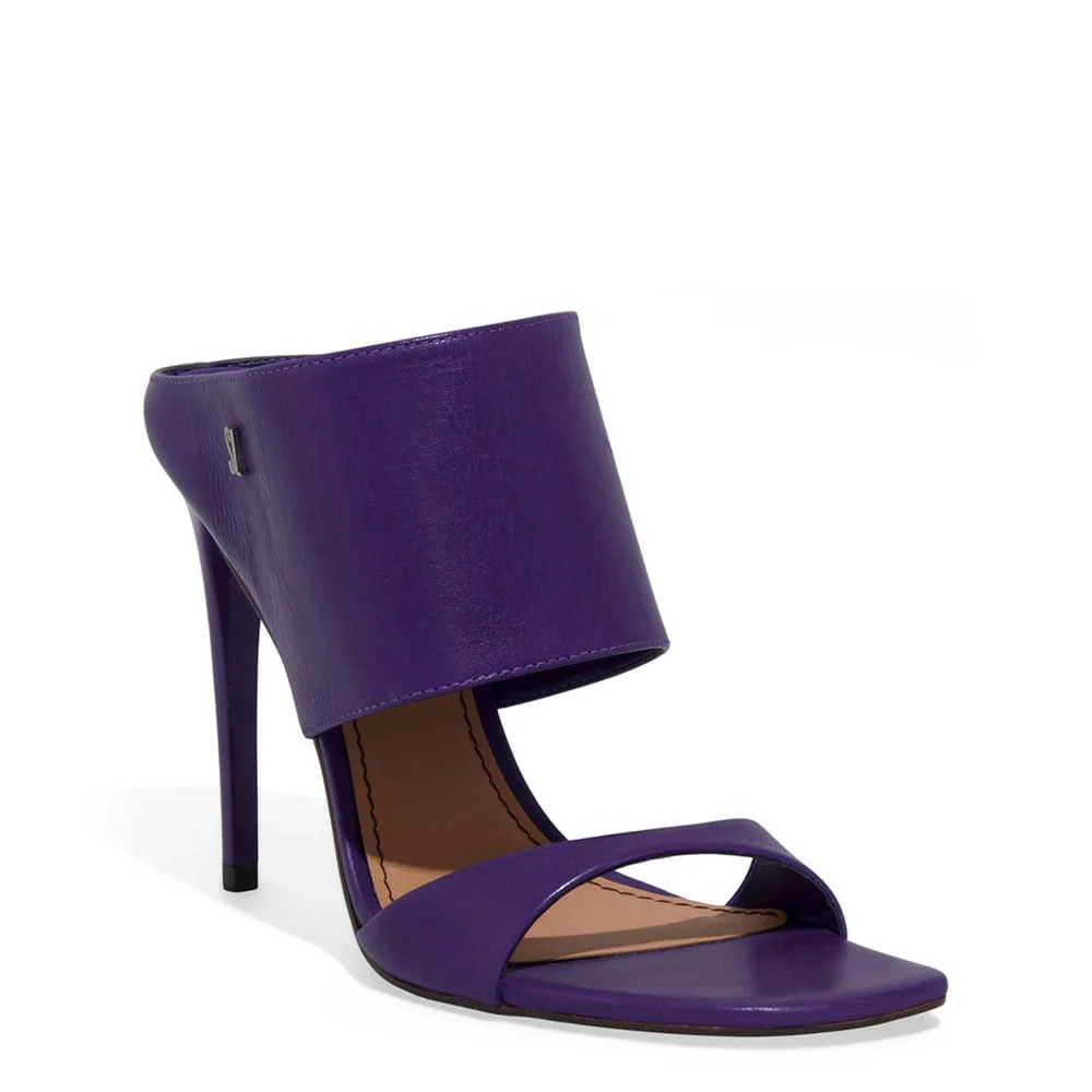 Mule Meia Pata Couro Pelica Salto Fino Roxo Vamp - vista 2 de 3