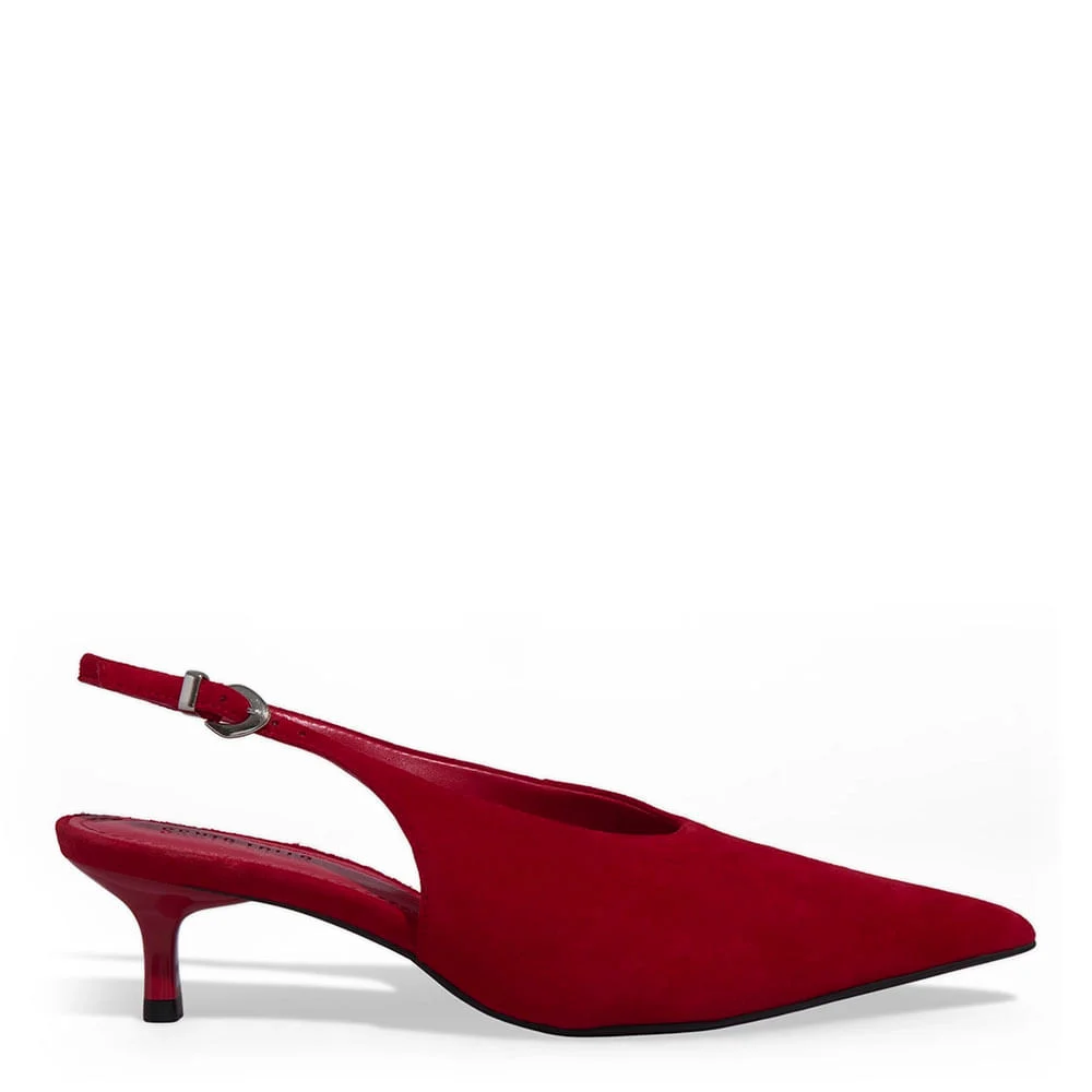 Scarpin Slingback Couro Camurça Bico Fino Vermelho Blood - vista 1 de 3