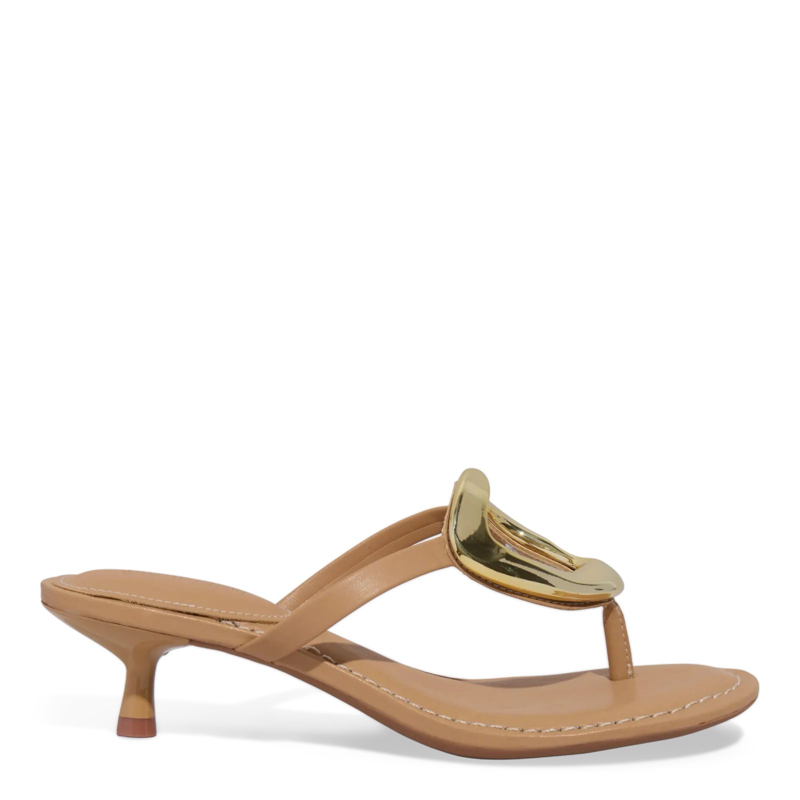 Mule Thong Couro Soft Metal Salto Taça Bege Sand - vista 1 de 3