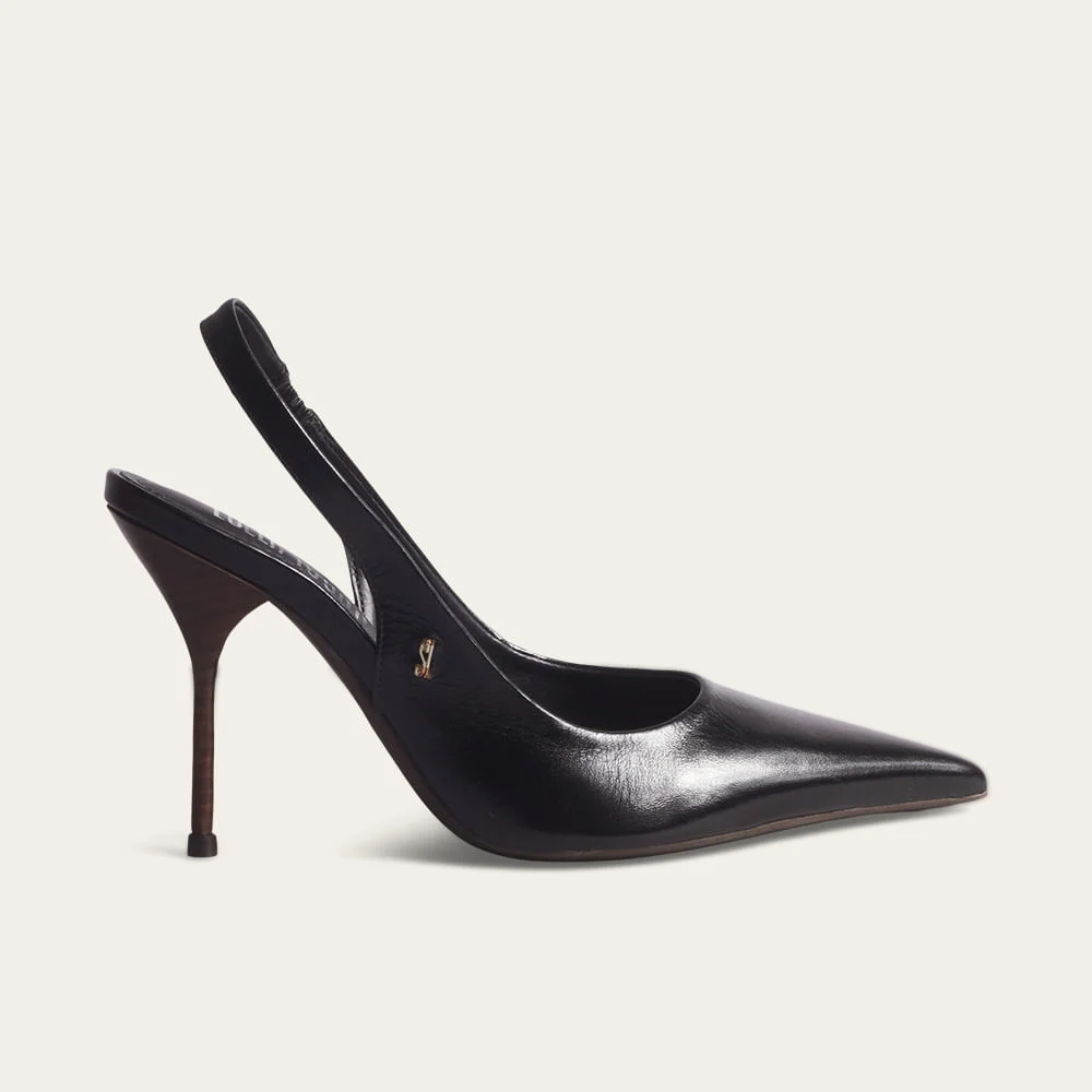 Scarpin Slingback Couro Salto Agulha Preto - vista 1 de 3