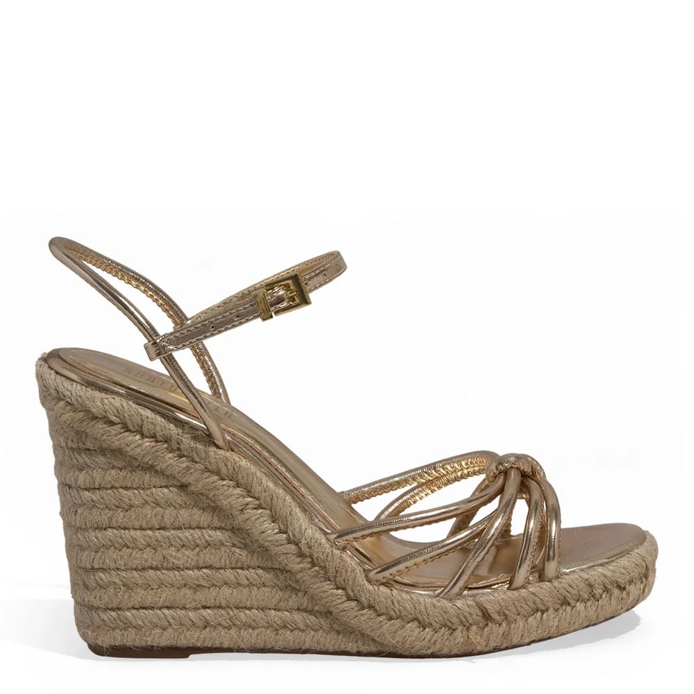 Sandália Espadrille Anabela Metalizada Dourada - vista 1 de 3