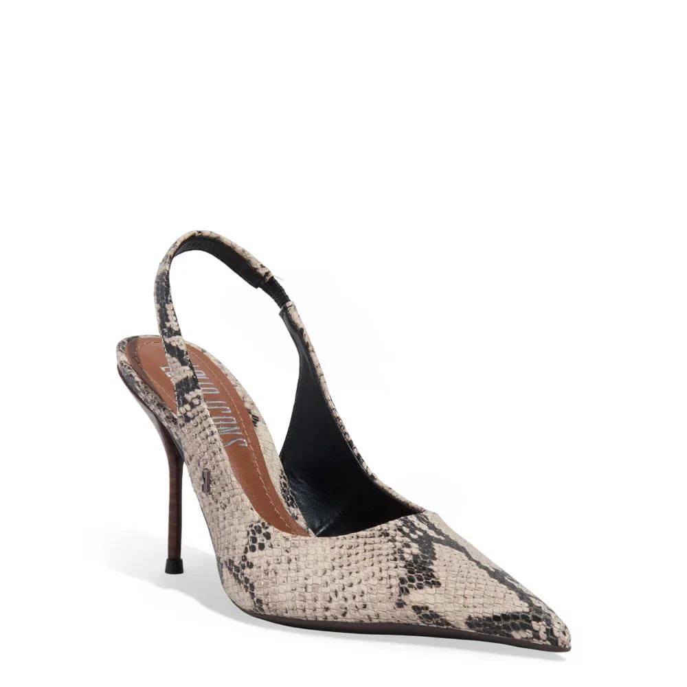 Scarpin Couro Estampa Animal Print Cobra Bico Fino Salto Agulha - vista 2 de 3