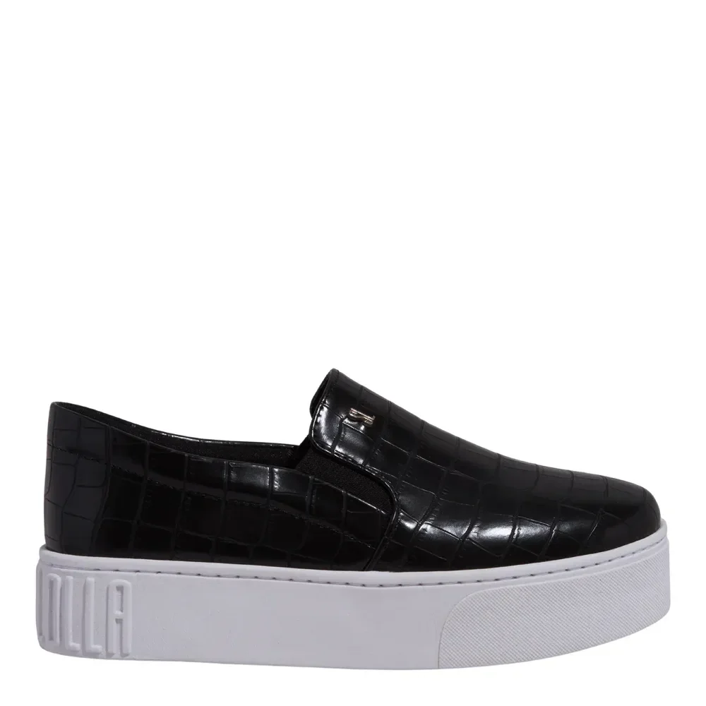 Tênis Slip On Plataforma Croco Preto - vista 1 de 4