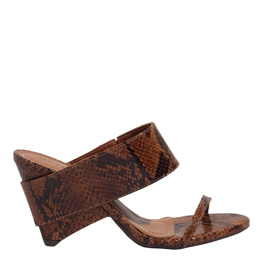 Mule Estampa Animal Print Snake Marrom Castanho Salto Geométrico - vista 1 de 3