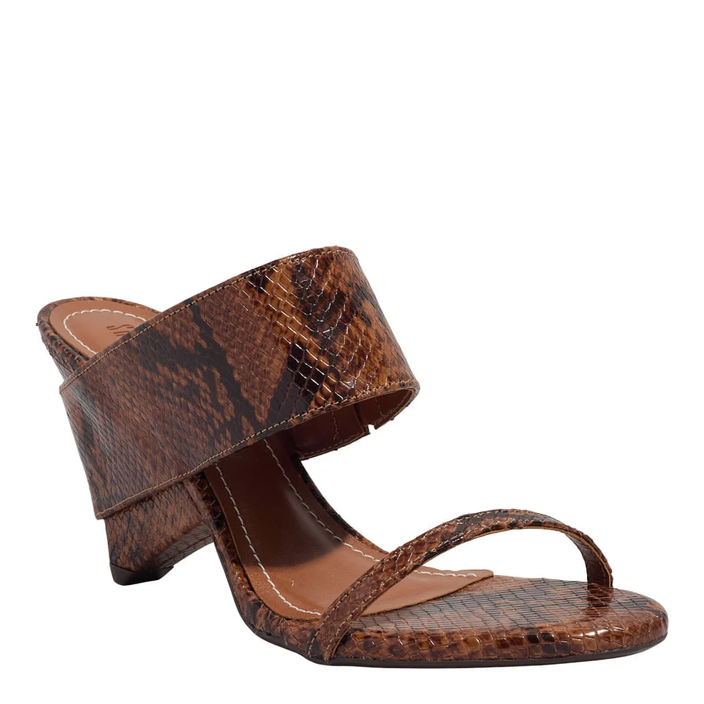 Mule Estampa Animal Print Snake Marrom Castanho Salto Geométrico - vista 2 de 3