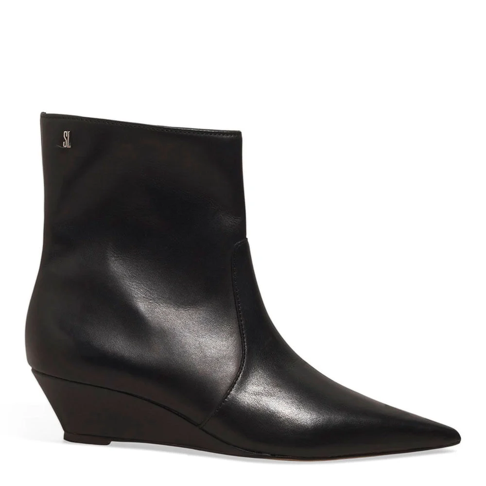 Bota Couro Cano Médio Preto Salto Anabela - vista 1 de 3