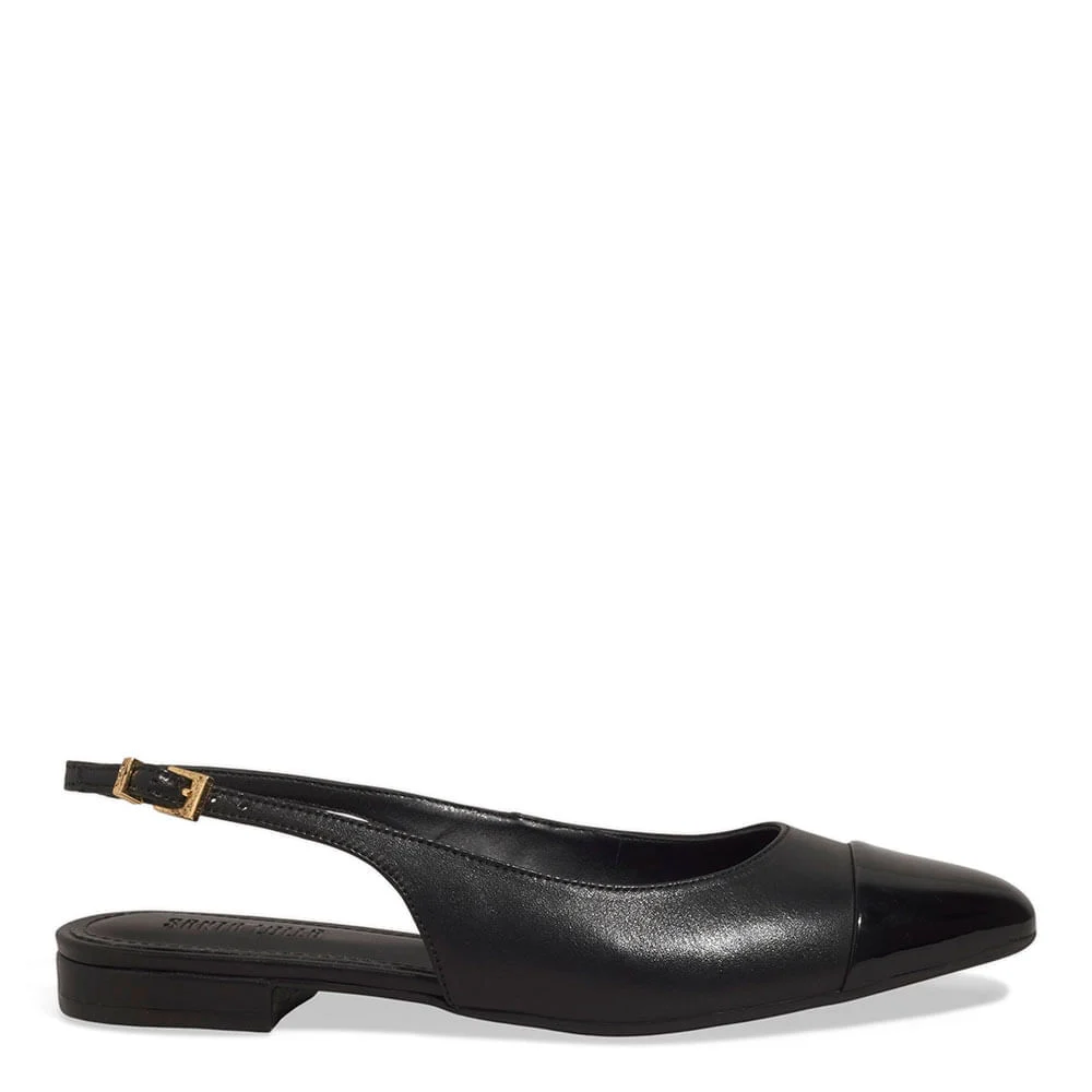 Sapatilha Slingback Couro Preto Bico Fino - vista 1 de 4