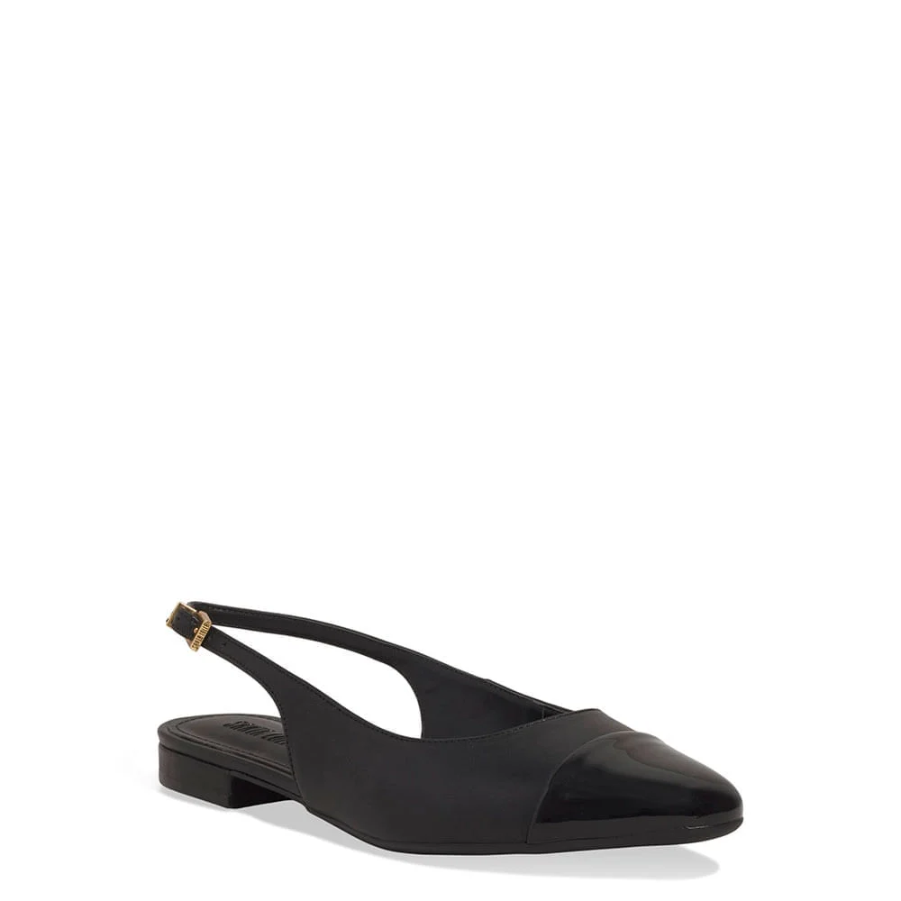 Sapatilha Slingback Couro Preto Bico Fino - vista 2 de 4