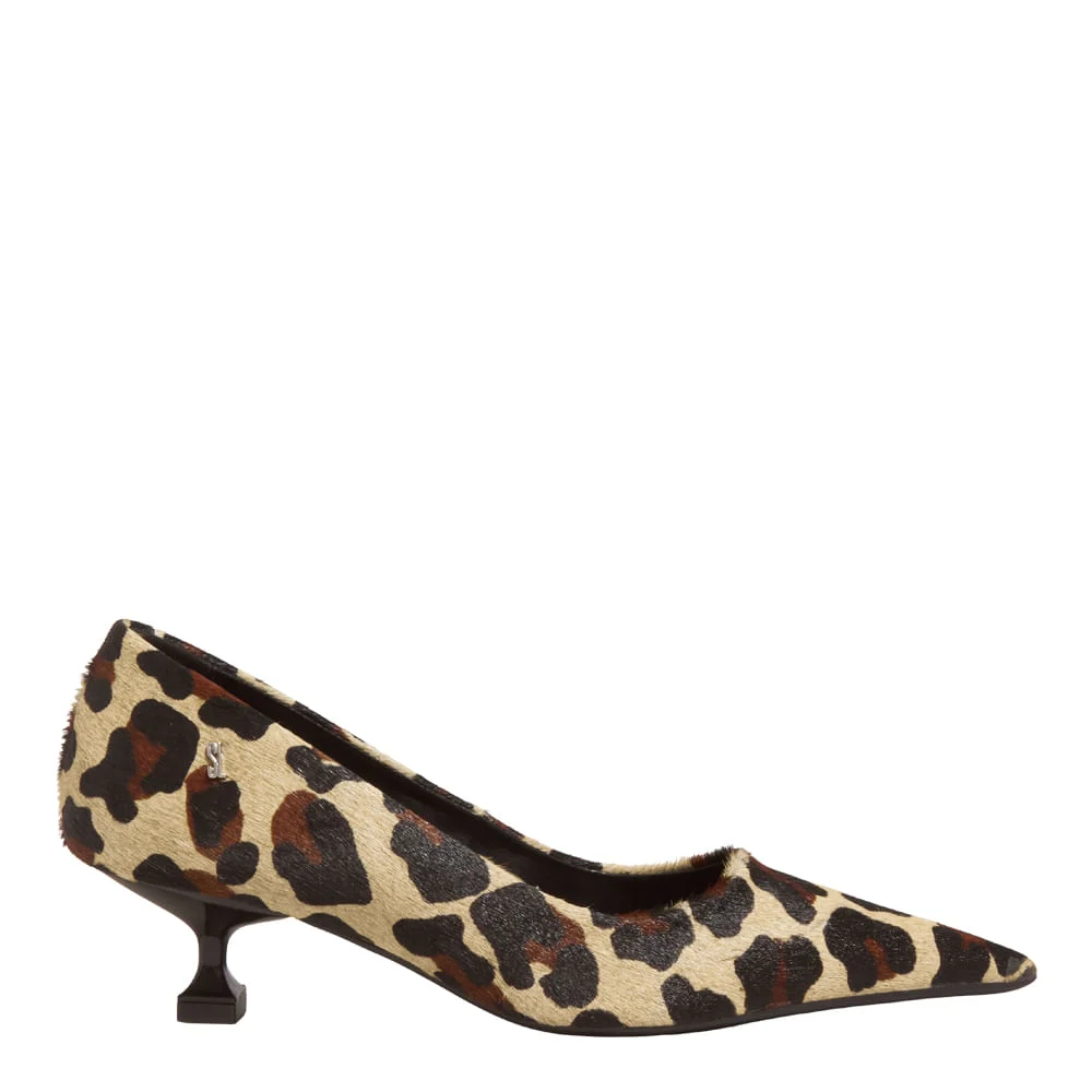 Scarpin Couro Pelo Estampa Animal Print Onça Bico Fino Salto Baixo - vista 1 de 4