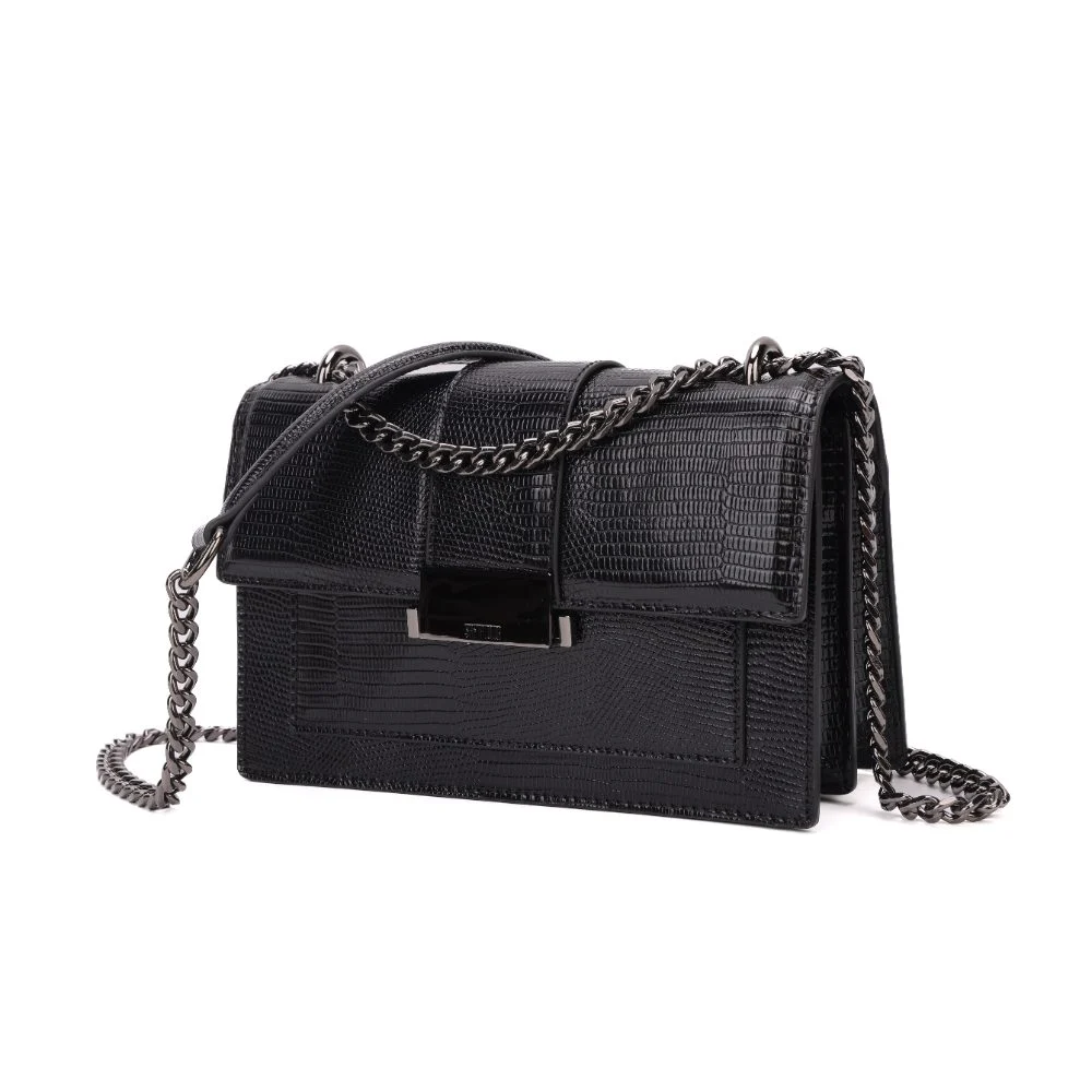 Bolsa Pequena Lizard Texturizada Alça Corrente Preto - vista 4 de 8