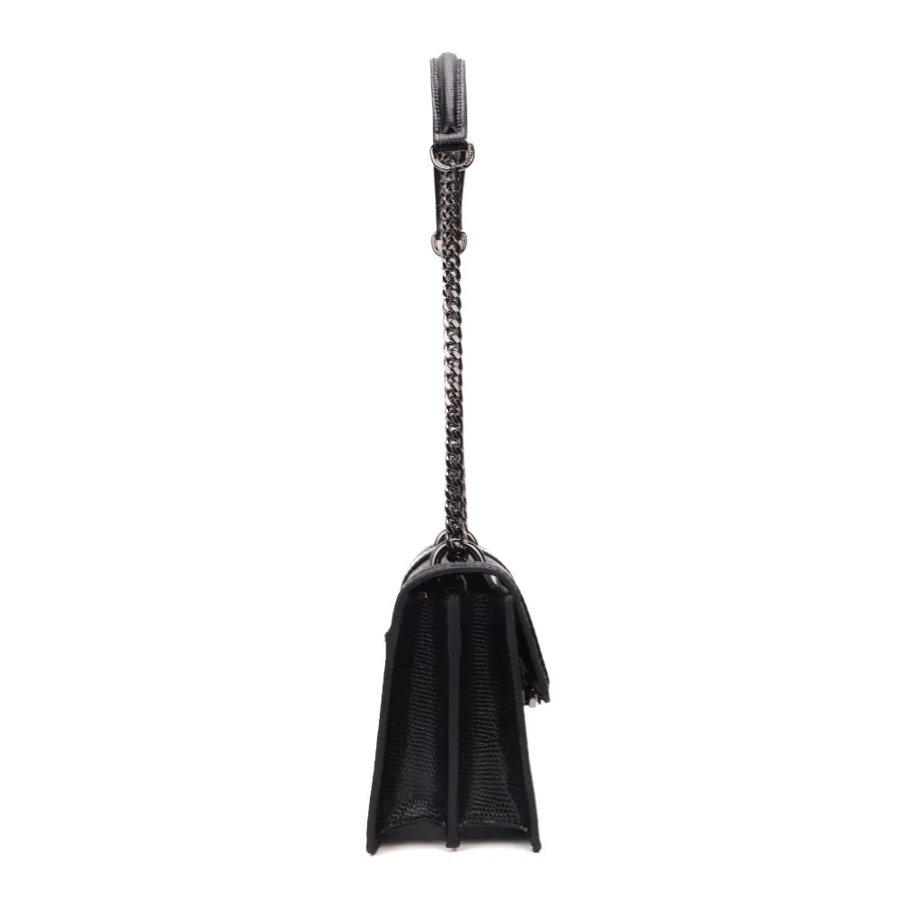 Bolsa Pequena Lizard Texturizada Alça Corrente Preto - vista 5 de 8