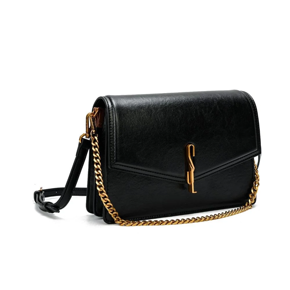 Bolsa Média Rústico Liso Preto Corrente - vista 2 de 7