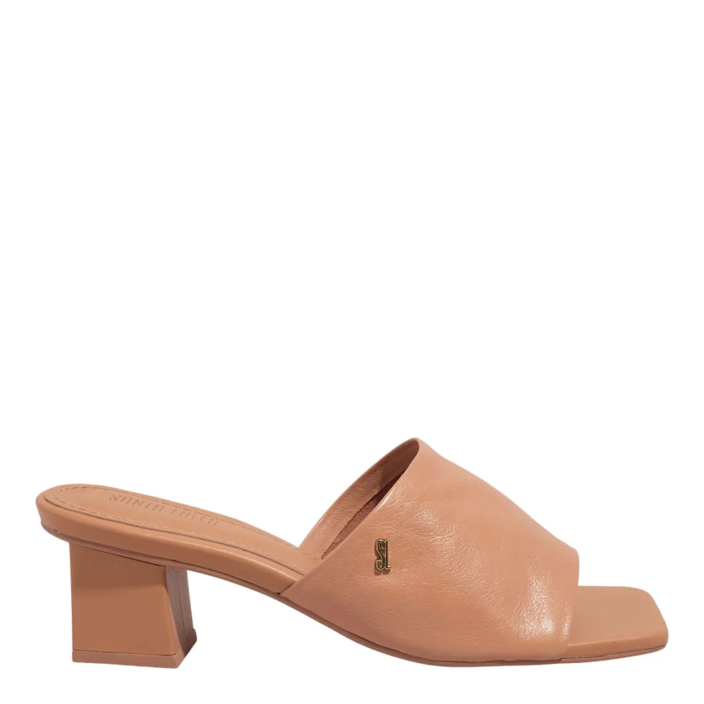 Mule Couro Nobre Soft Marrom Doce de Leite Salto Bloco Bico Quadrado - vista 1 de 3