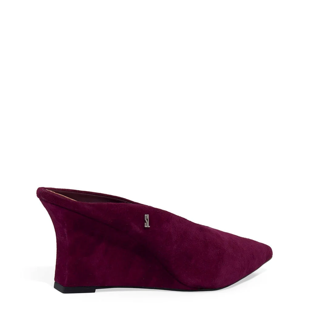 Scarpin Mule Couro Camurça Anabela Roxo - vista 3 de 5