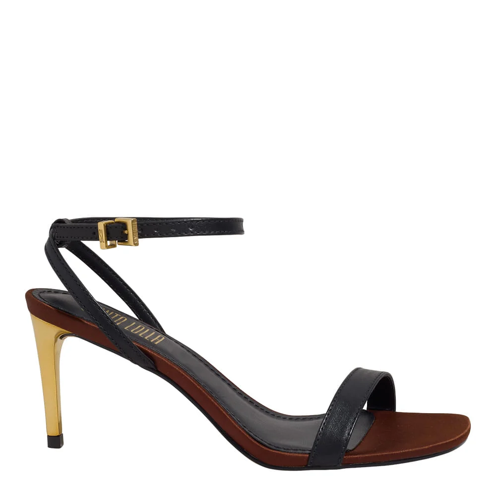 Sandália Couro Pelica Soft Salto Fino Preto - vista 1 de 3