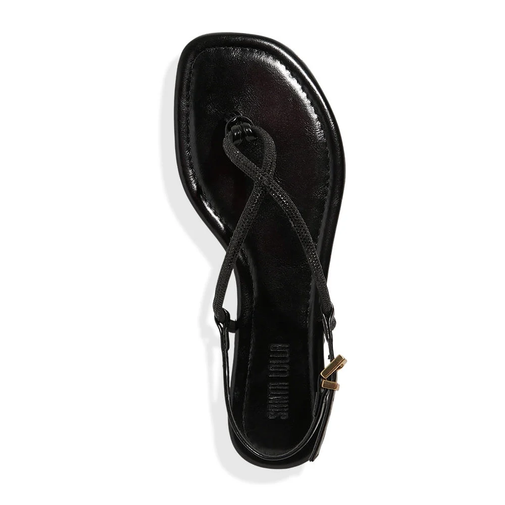 Rasteira Napa Pu Preto Brilho - vista 5 de 6