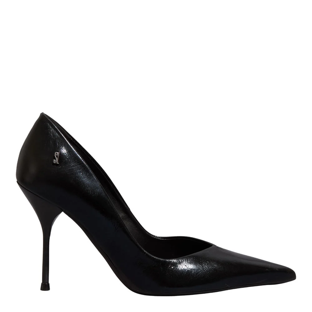 Scarpin Couro Metalizado Balla Salto Agulha Preto - vista 1 de 3