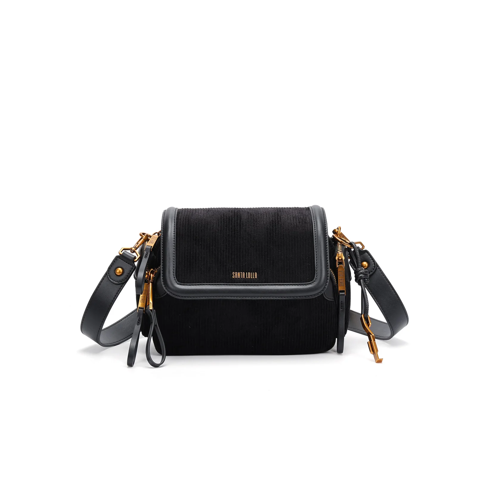 Bolsa Média Veludo Cotelê Transversal Preto - vista 1 de 6
