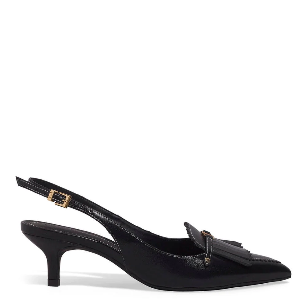 Scarpin Slingback Couro Confort Preto - vista 1 de 5