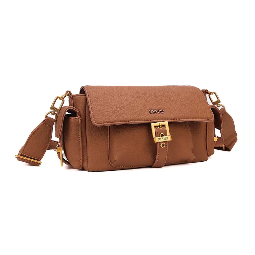 Bolsa Nobuck Média Marrom Safari Fivela Transversal - vista 1 de 6