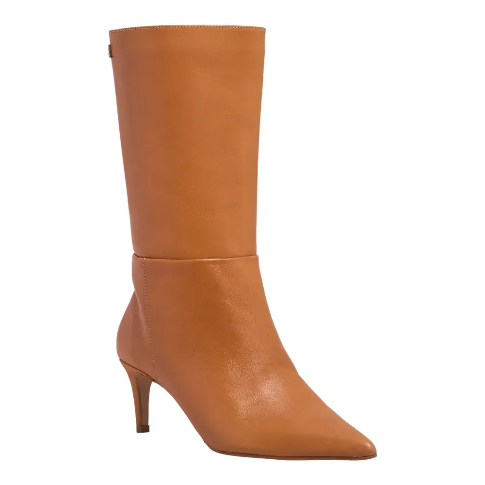 Bota Couro Cano Médio Caramelo Bico Fino - vista 1 de 2