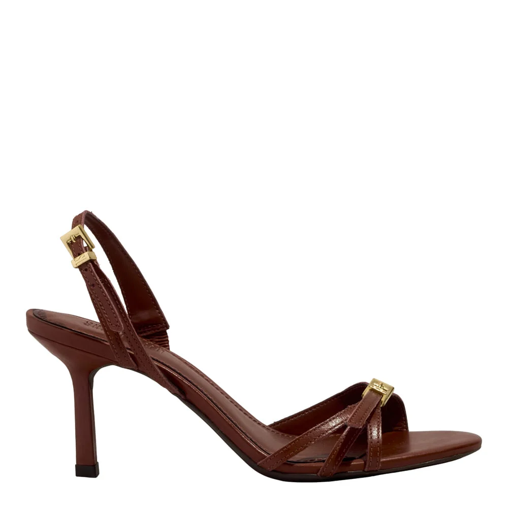 Sandália Couro Pelica Soft Marrom Terracota Salto Fino - vista 1 de 5