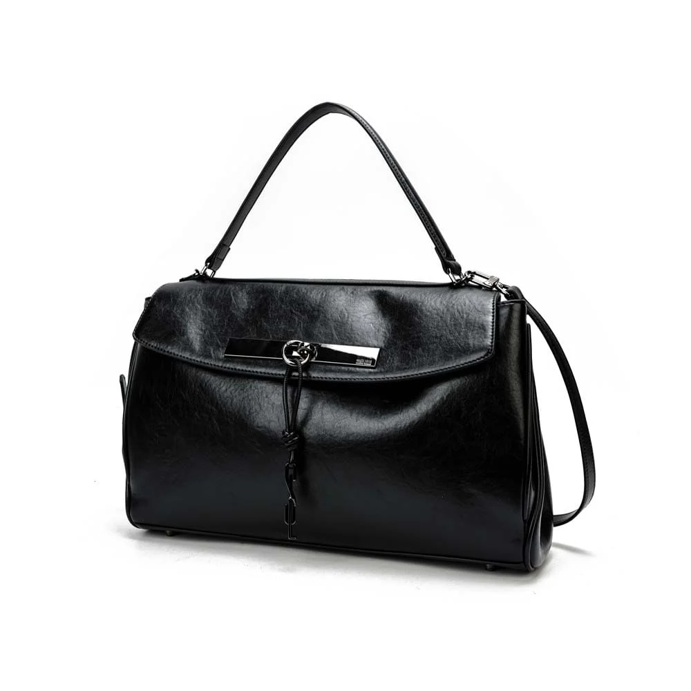Bolsa Quadrada Rústico Liso Preto Alça Dupla - vista 3 de 7