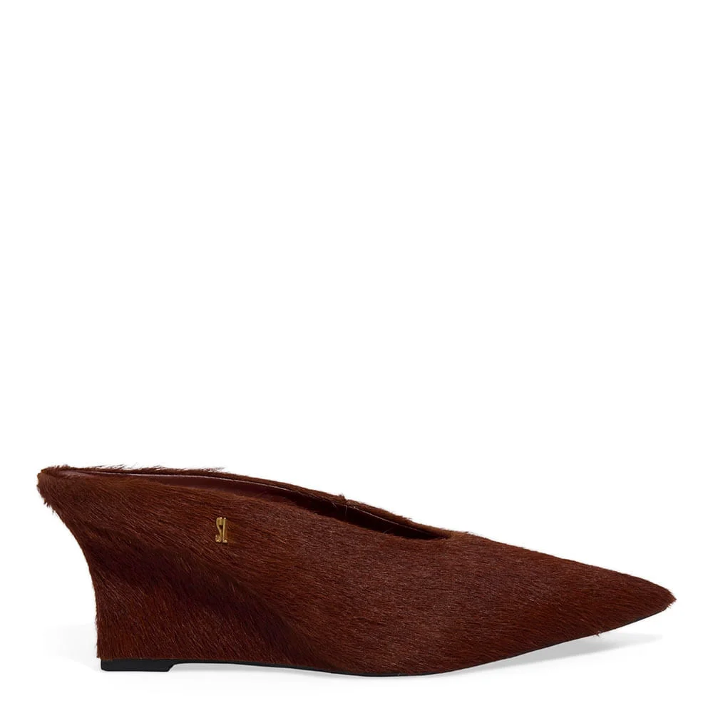 Scarpin Mule Couro Pelo Anabela Terracota - vista 1 de 3