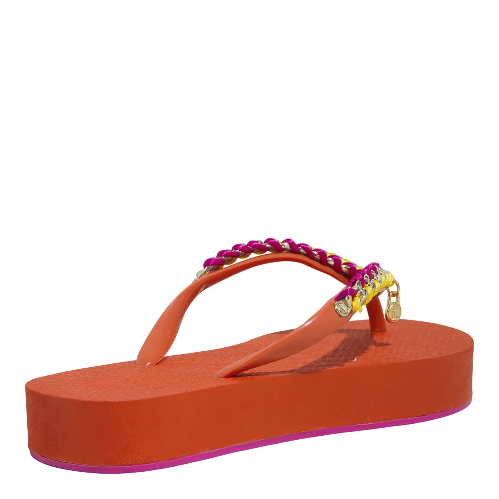 Chinelo Flatform Borracha Laranja Corrente - vista 3 de 6