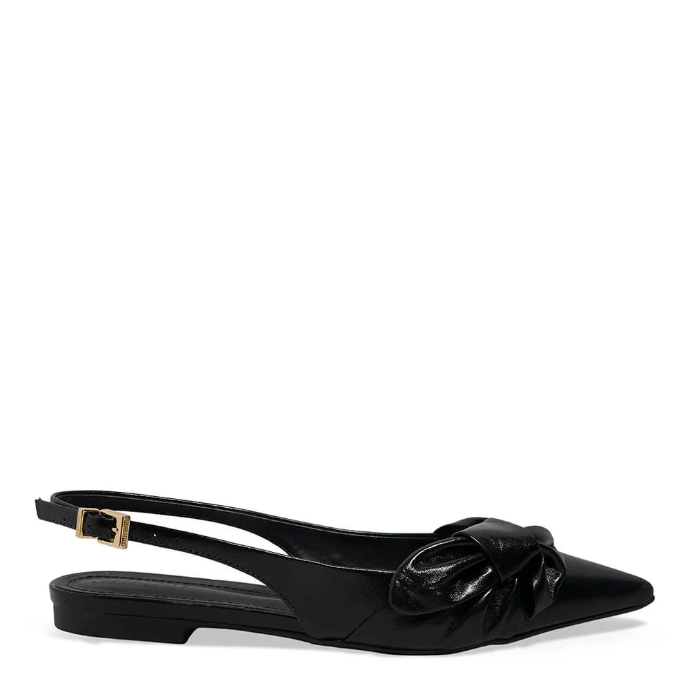 Sapatilha Slingback Couro Bico Fino Laço Preto - vista 1 de 6