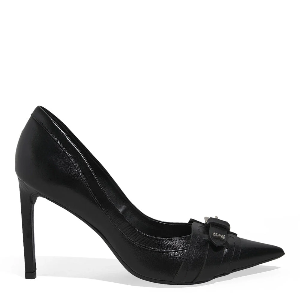 Scarpin Couro Preto Salto Alto Fivela - vista 1 de 5