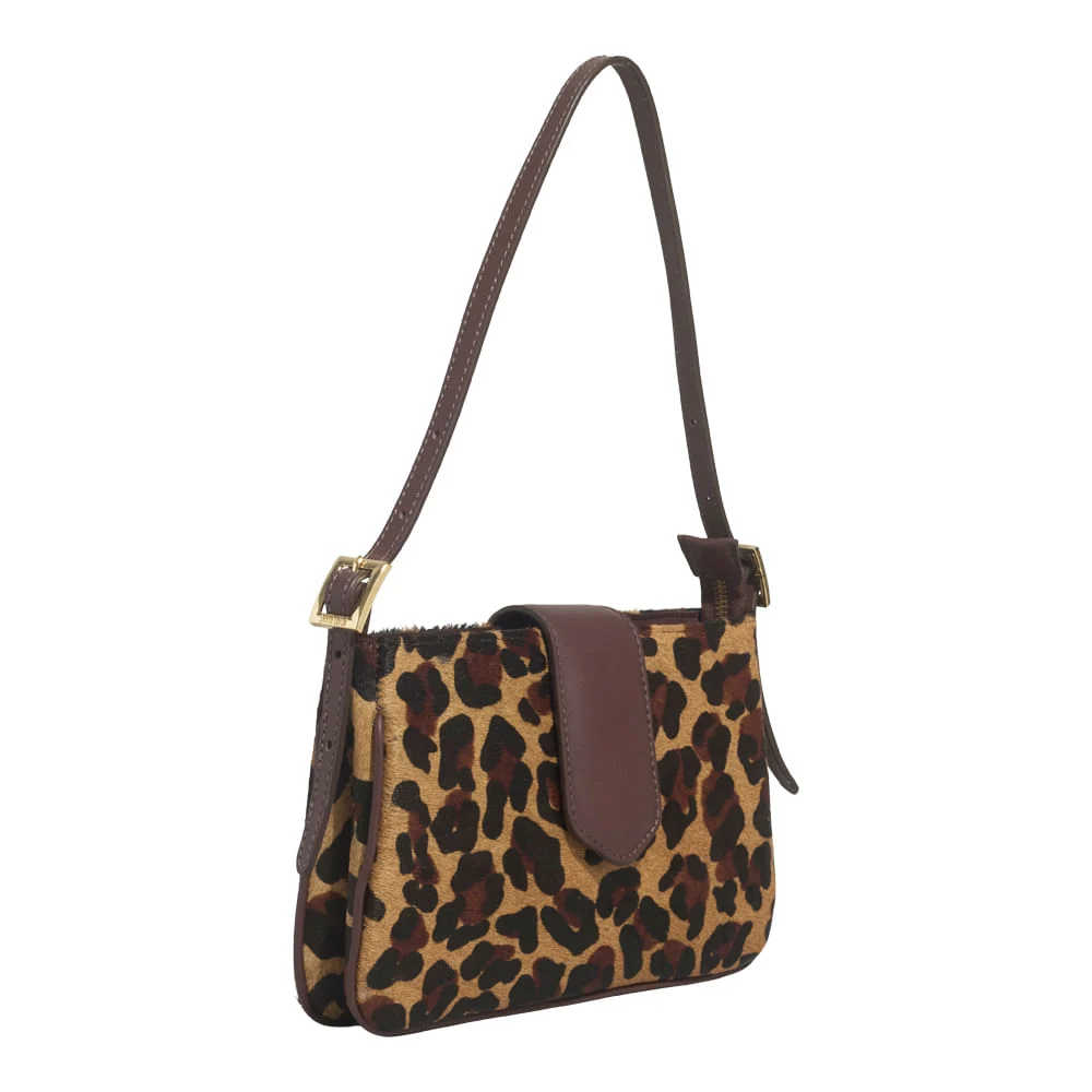 Bolsa Pequena Couro Pelo Estampa Animal Print Onça Alça de Ombro - vista 2 de 3
